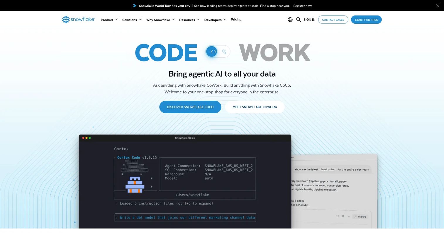 Snowflake cloud data platform supporting analytics, data sharing, and governed access