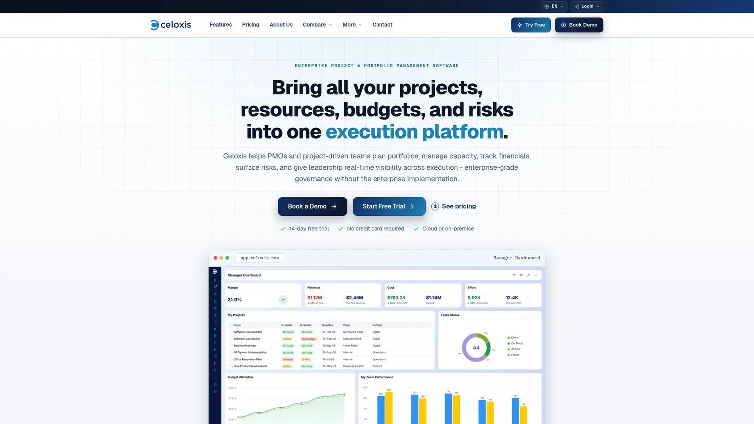 Celoxis oil and gas project management dashboard