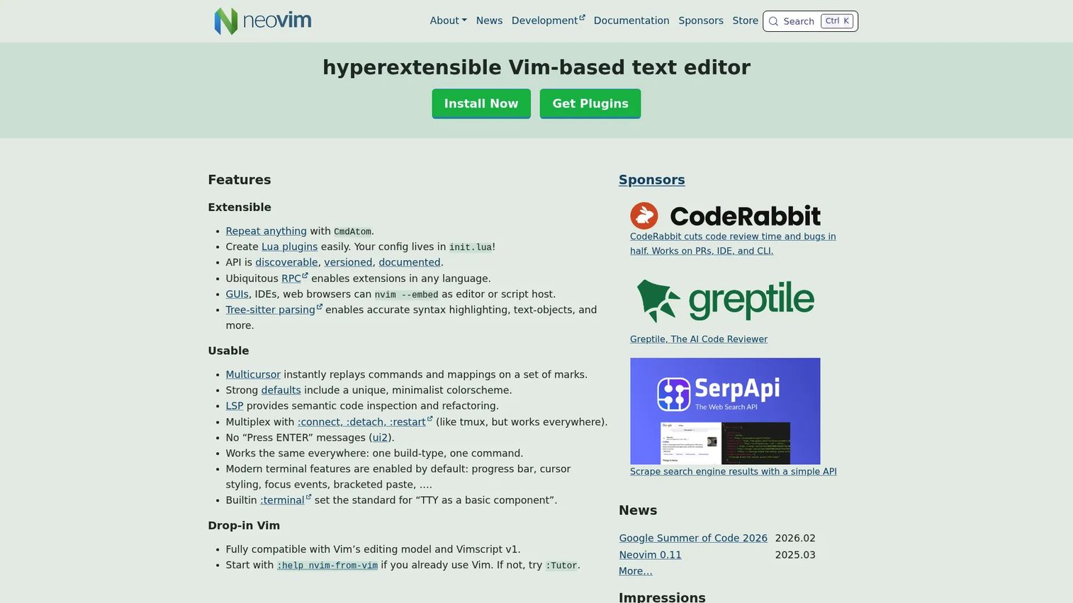 Neovim editor with plugins and source code
