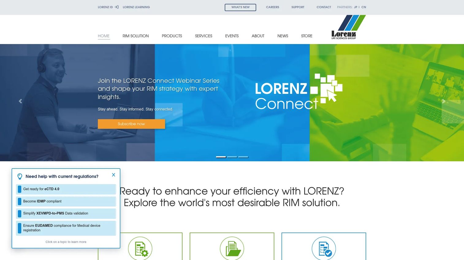 LORENZ RIM portfolio covering submission management, product information, lifecycle management, and validation