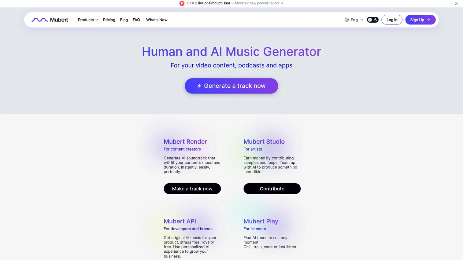 Mubert homepage screenshot