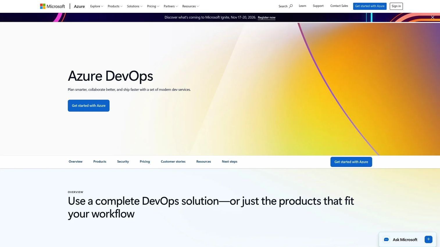 Azure DevOps homepage screenshot