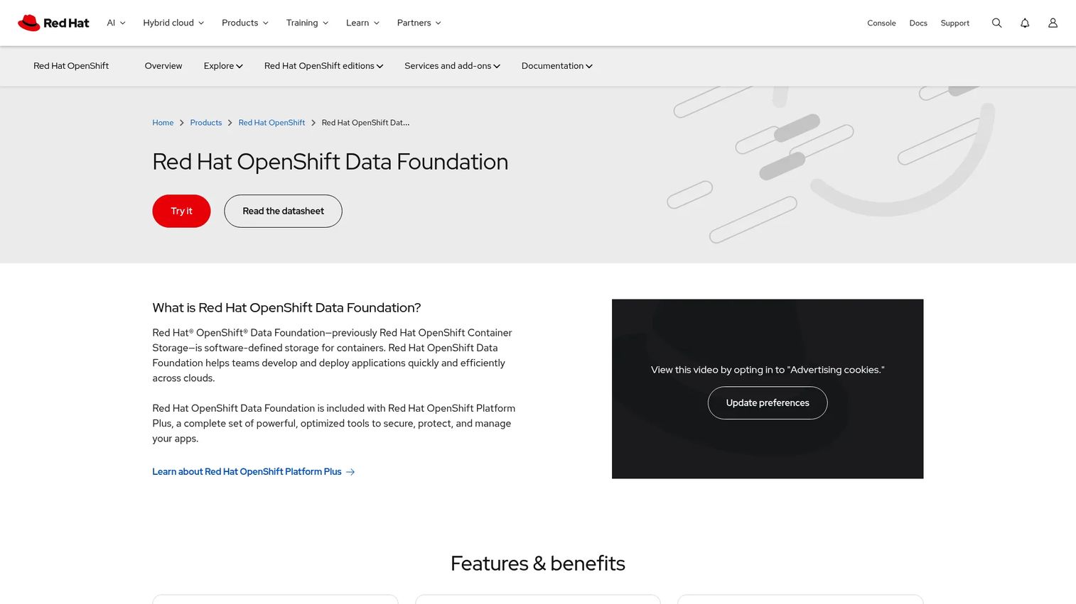Red Hat OpenShift Data Foundation providing persistent storage for OpenShift workloads.