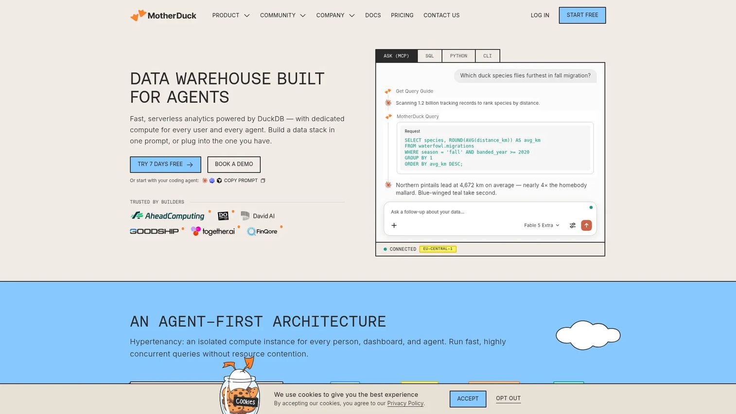 MotherDuck cloud analytics workspace