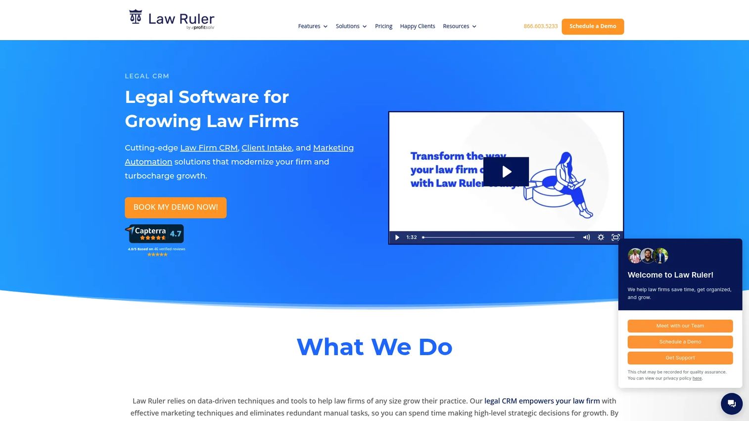 Law Ruler legal intake CRM software and lead management dashboard