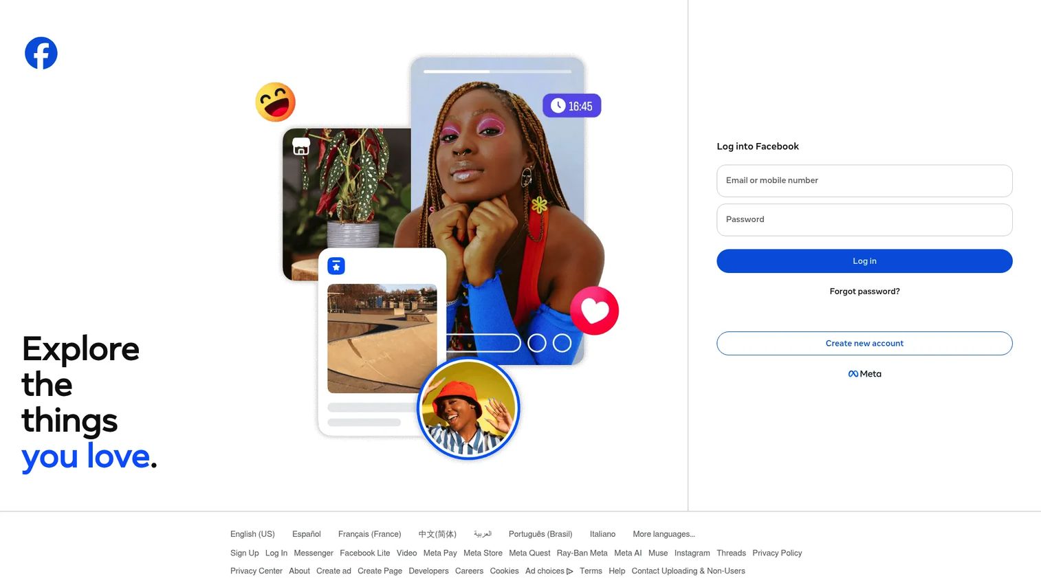 Facebook homepage screenshot