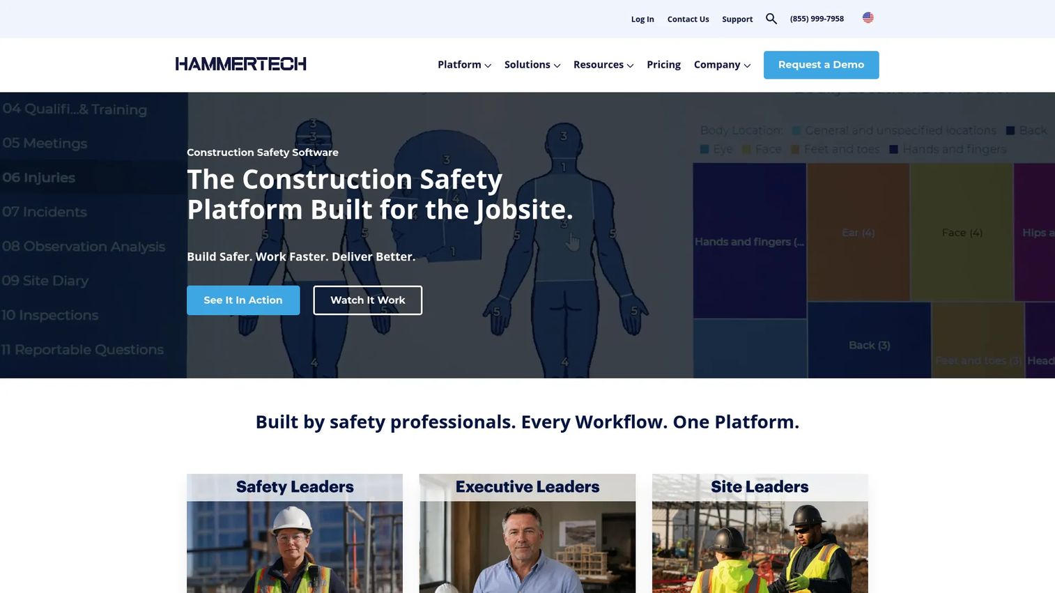 HammerTech construction safety management software dashboard.