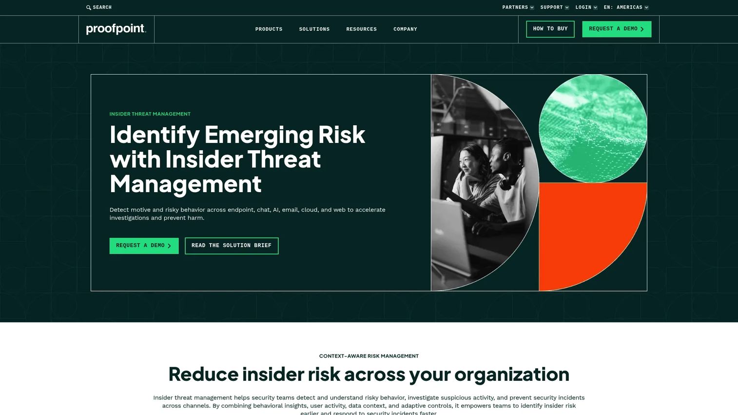 Proofpoint Insider Threat Management dashboard showing insider risk signals