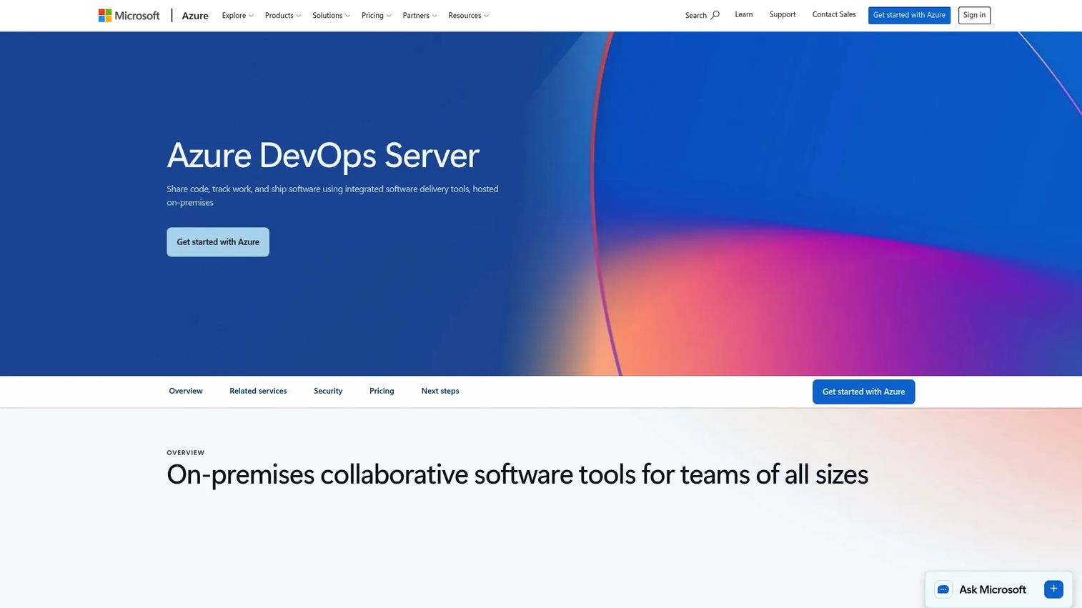 Azure DevOps Server showing repositories, work items, and release tracking