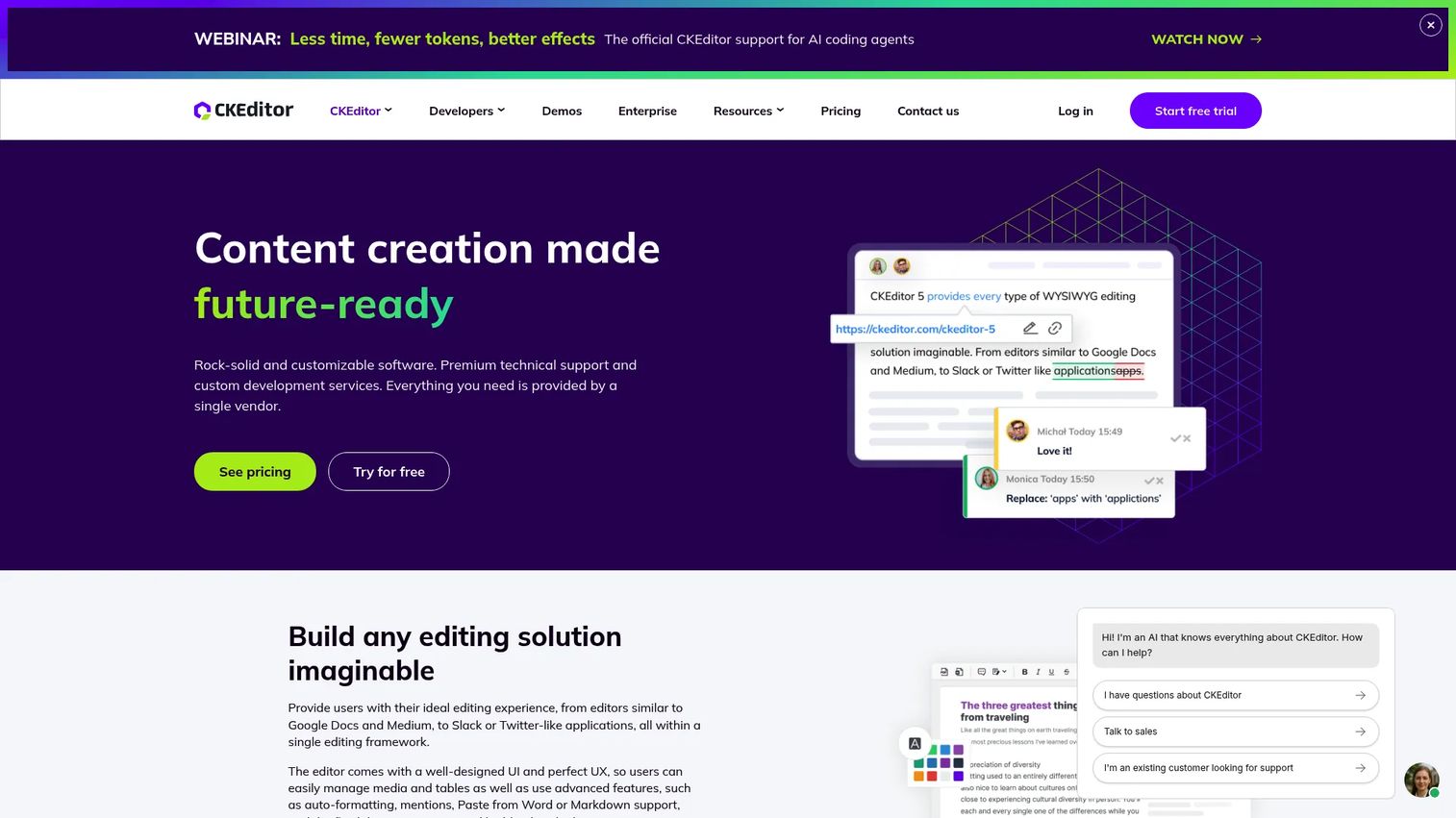 CKEditor 5 homepage screenshot