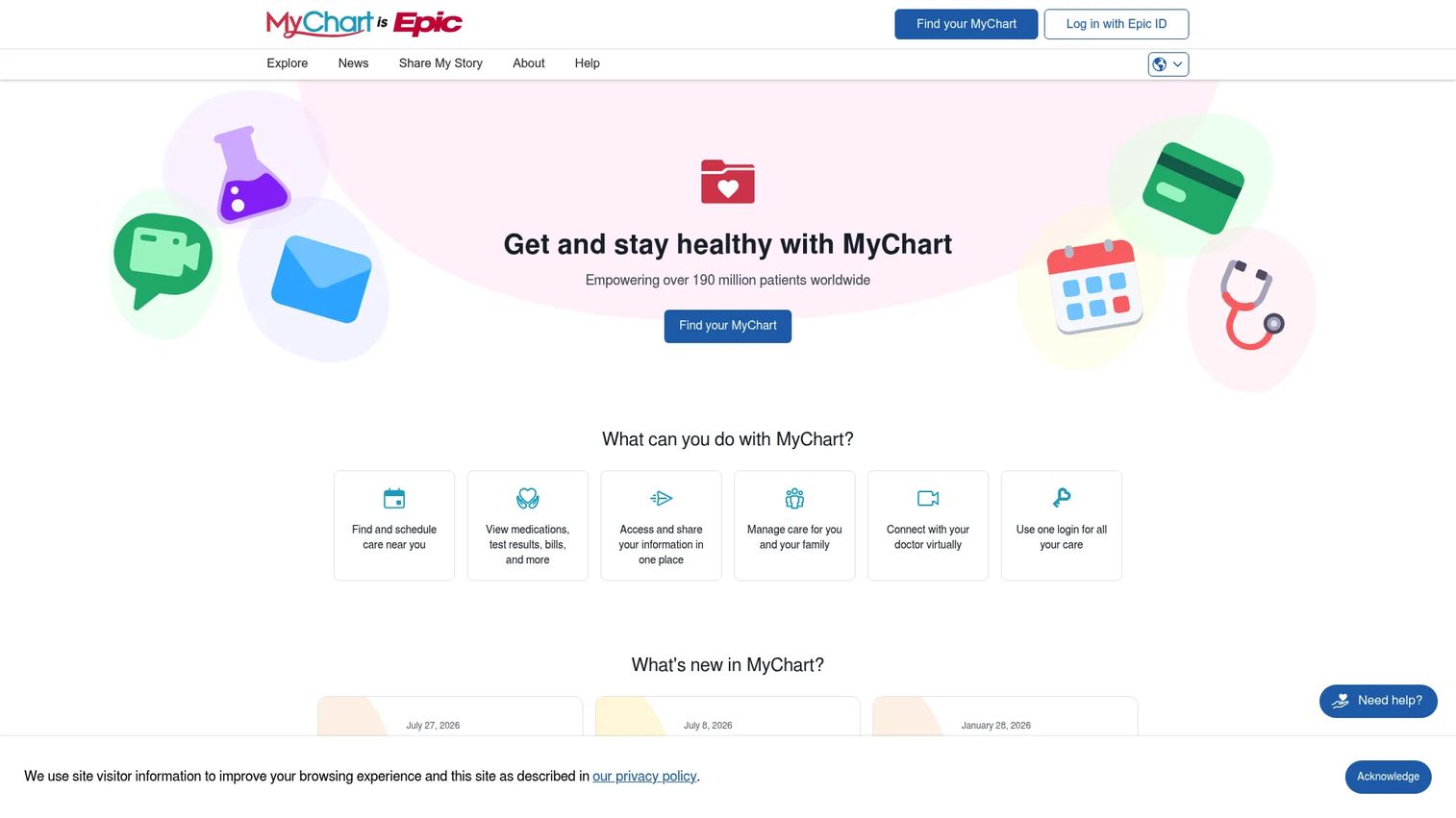 MyChart homepage screenshot