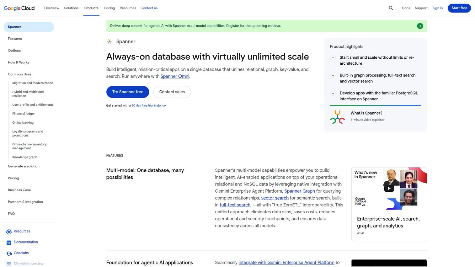 Google Cloud Spanner globally distributed SQL database configuration