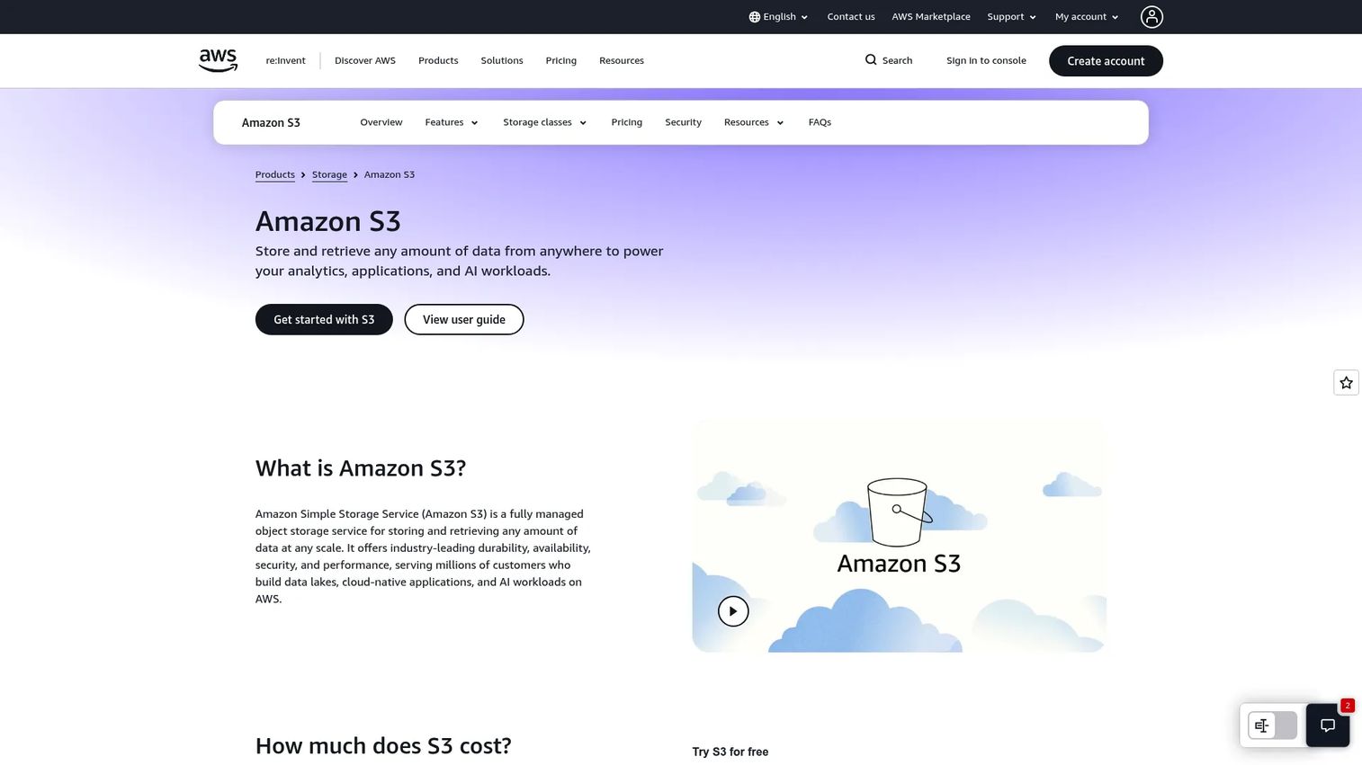 Amazon S3 marketplace data storage bucket