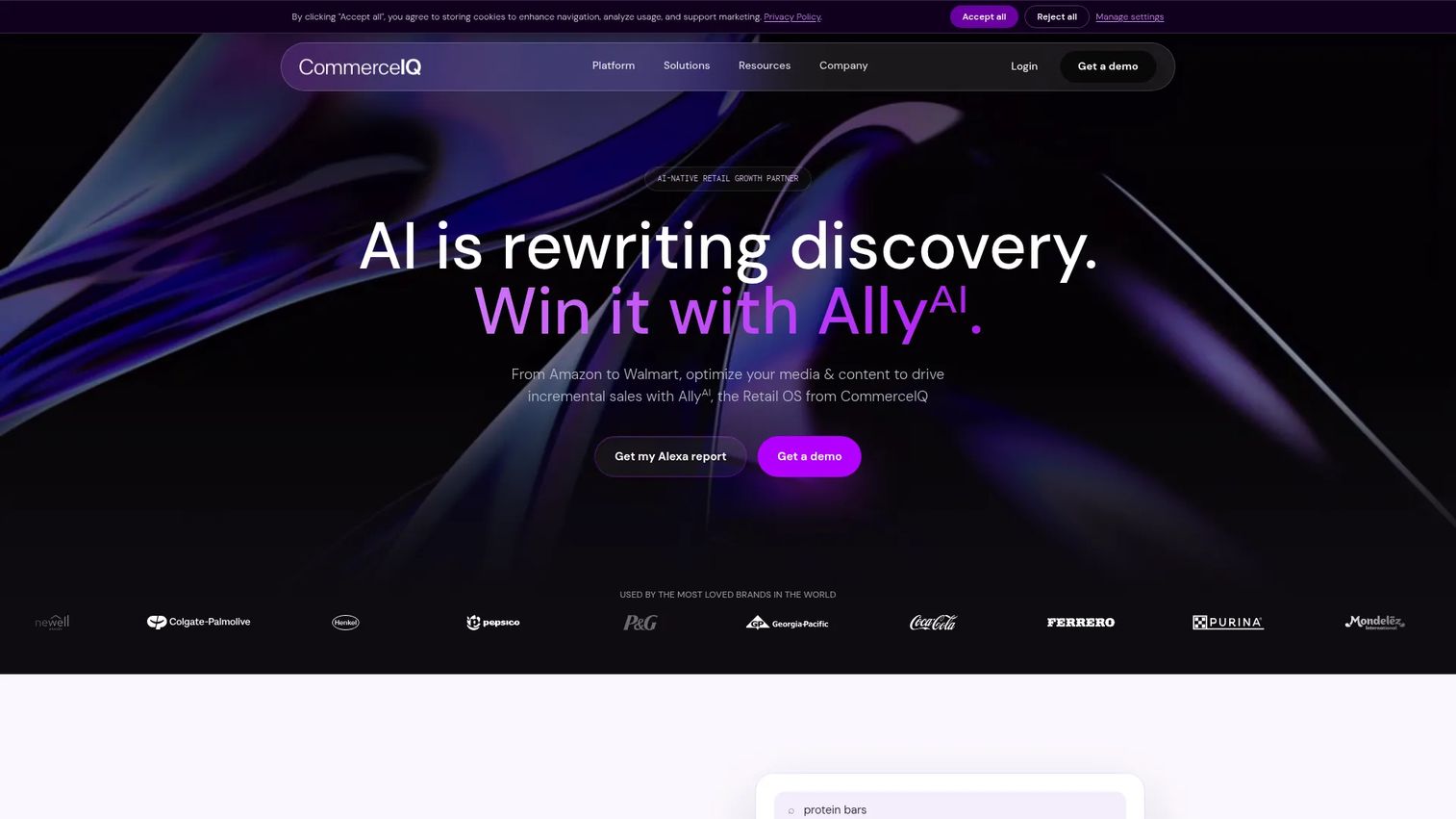 CommerceIQ dashboard for retail media, digital shelf analytics, and ecommerce performance