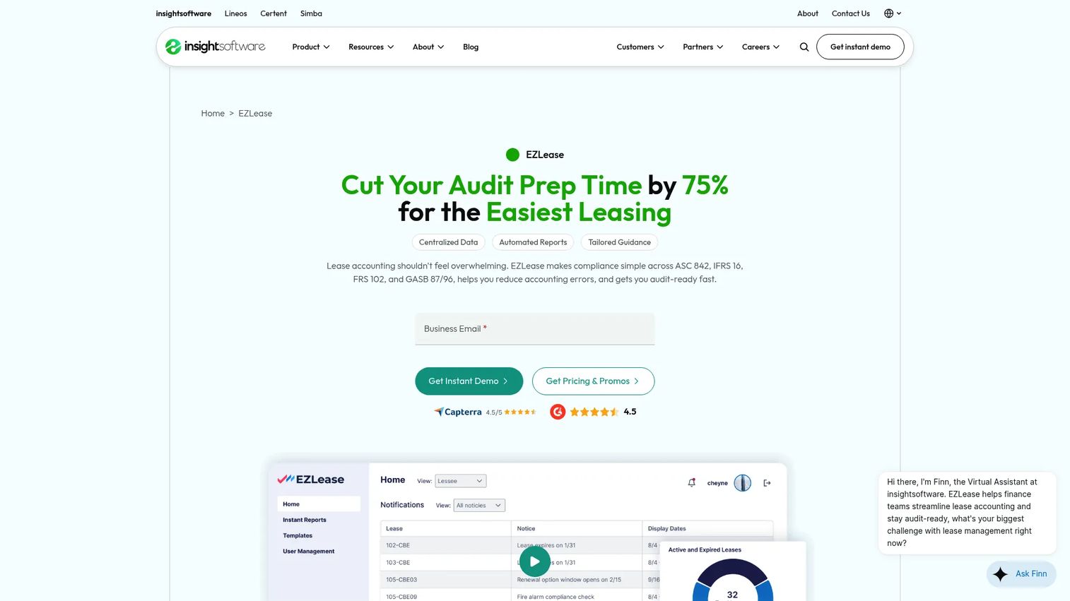 EZLease homepage screenshot