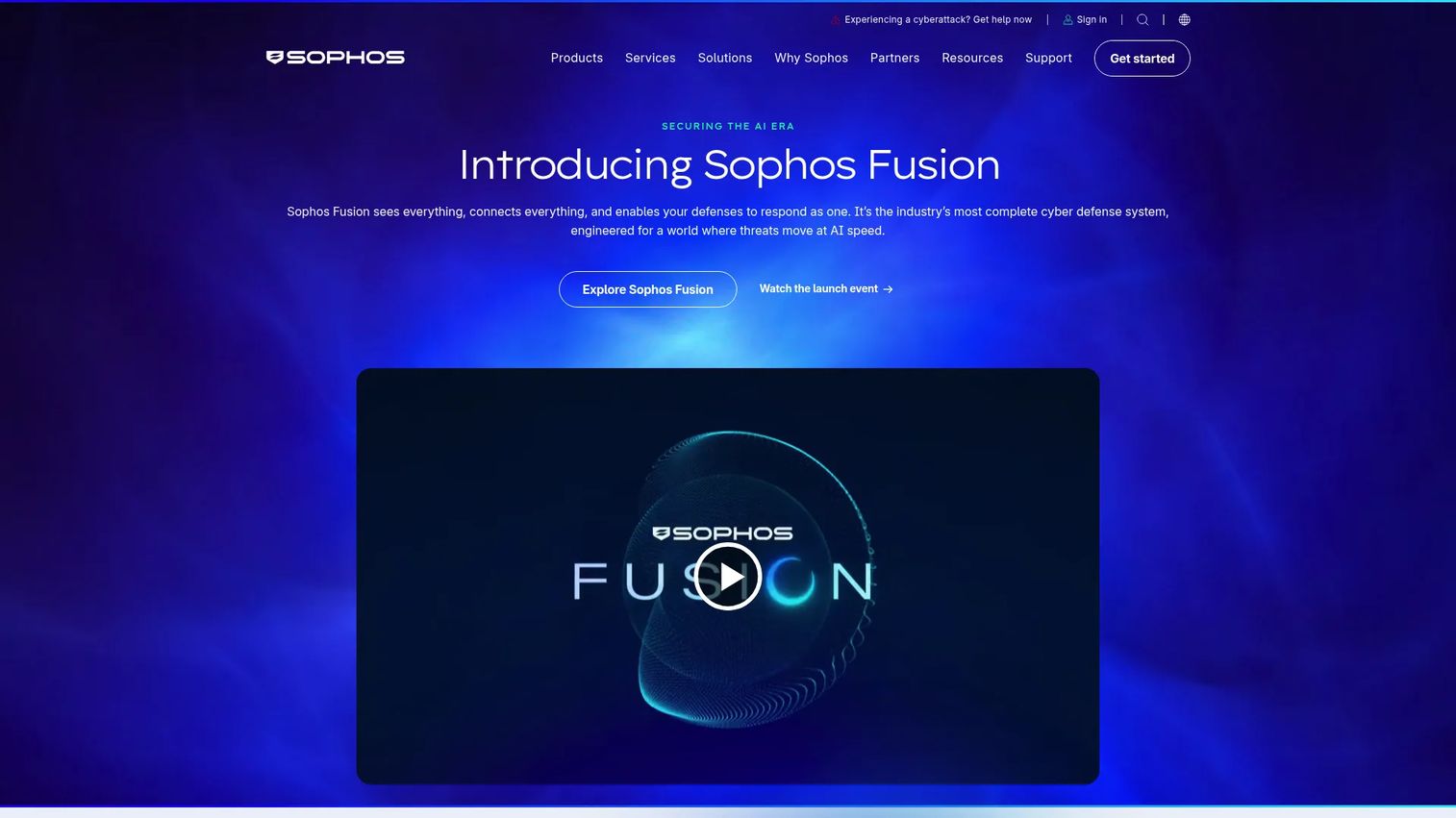 Sophos Fusion cybersecurity platform dashboard for endpoint and managed security.