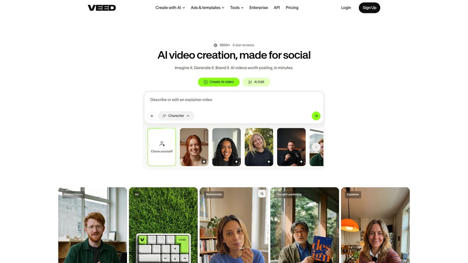 VEED browser-based video editor homepage