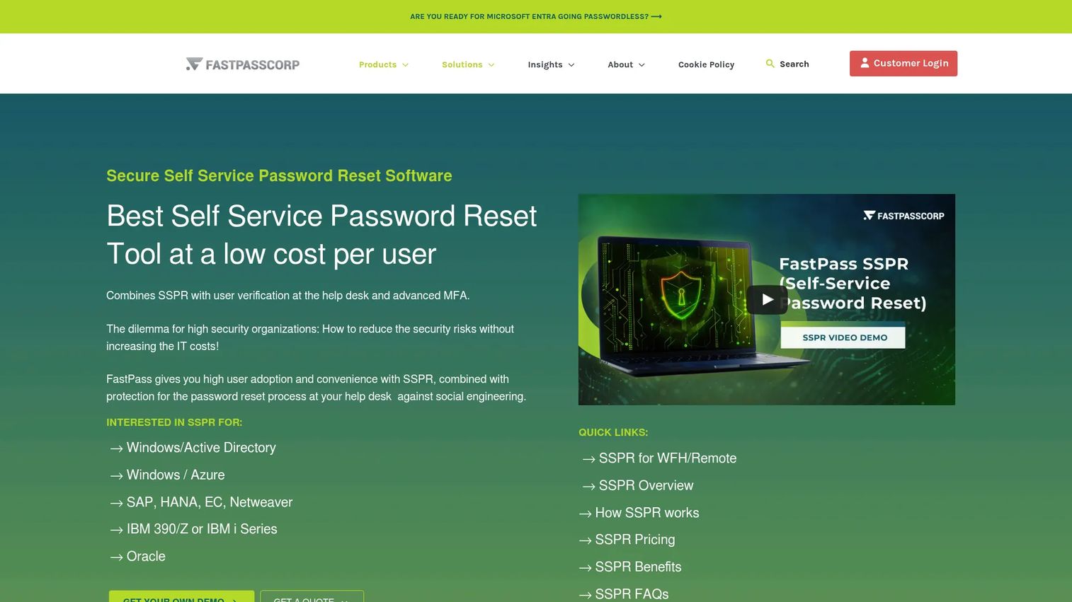 FastPass SSPR identity verification and password reset interface