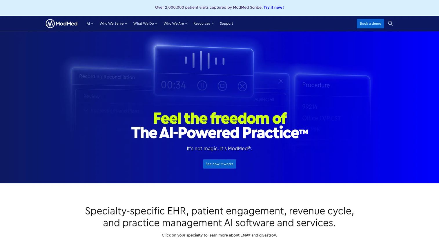 ModMed specialty ambulatory EHR interface for medical practices