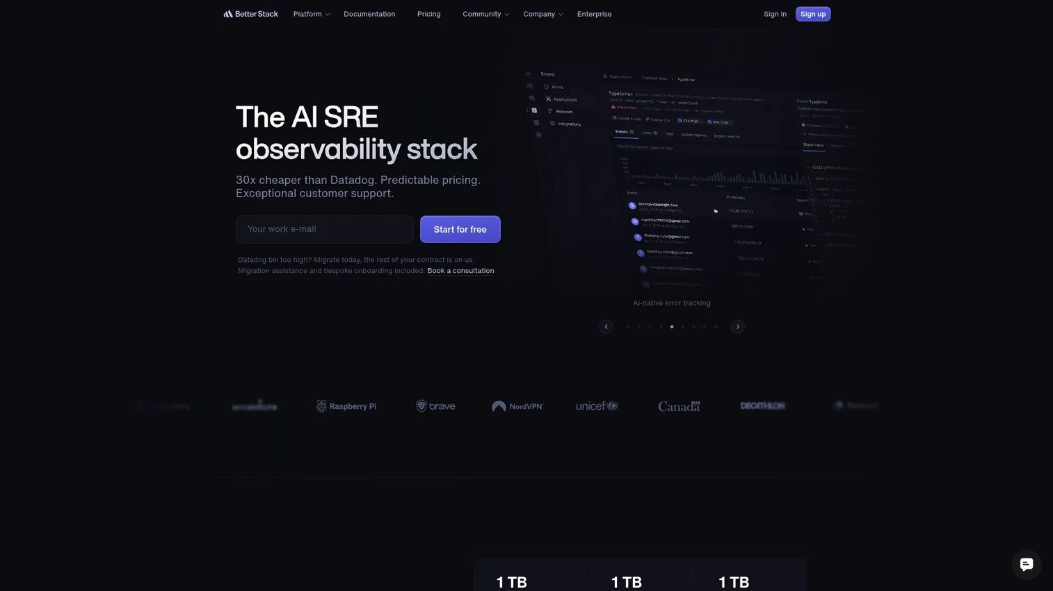 Better Stack uptime monitoring alert and incident page