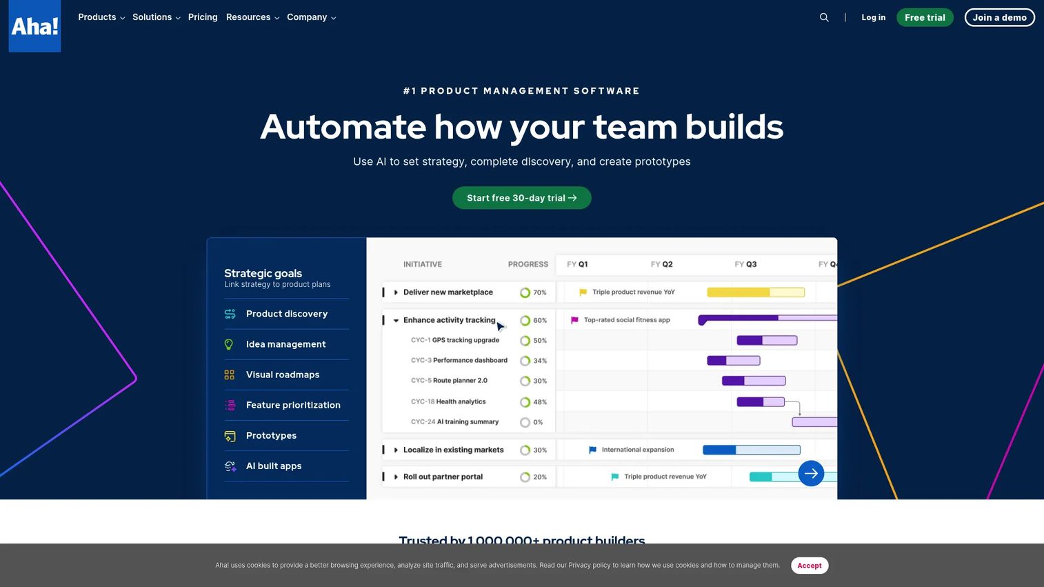 Aha! homepage screenshot