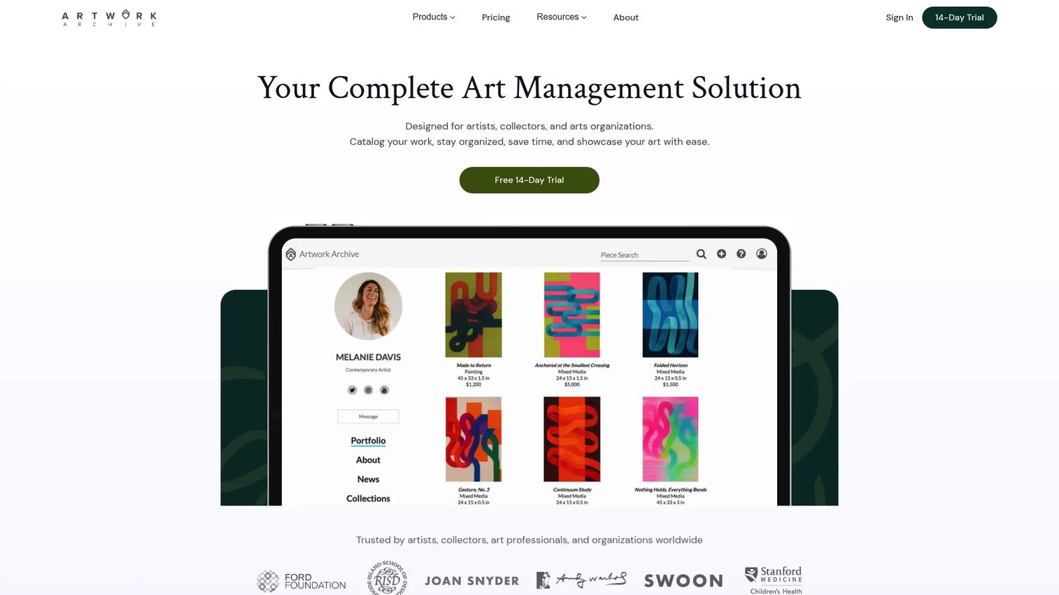 Artwork Archive gallery inventory management dashboard with artwork records and reports