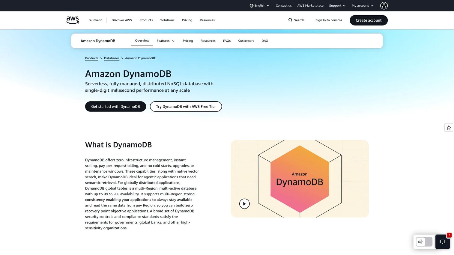 Amazon DynamoDB managed key value database architecture