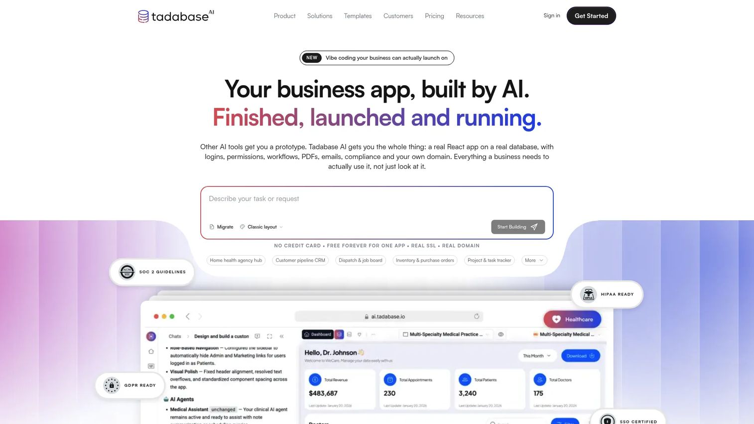 Tadabase homepage screenshot