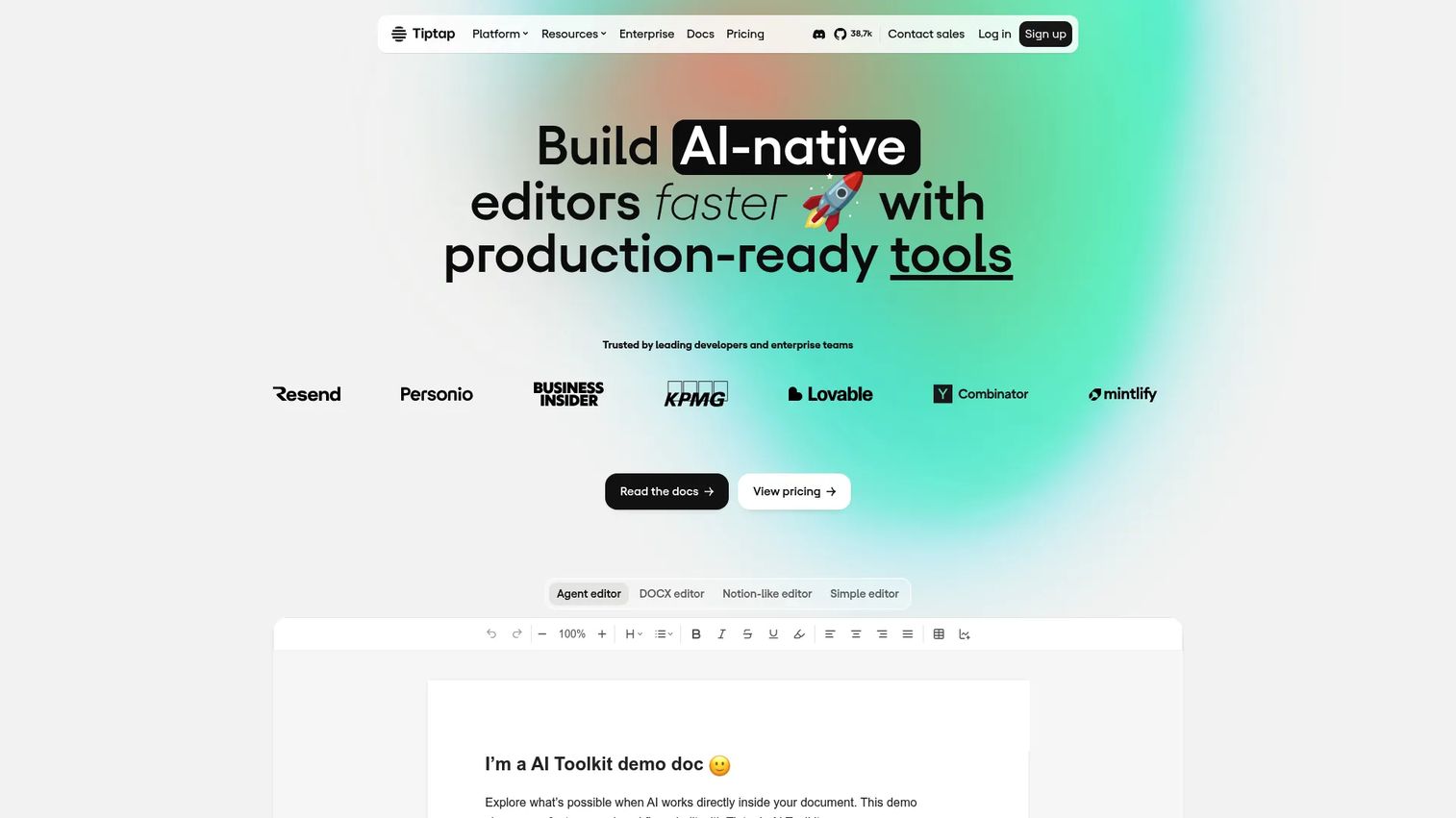 TipTap homepage screenshot