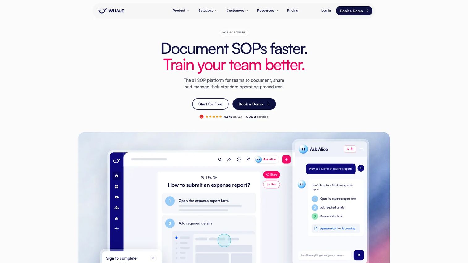 Whale SOP and process management platform homepage