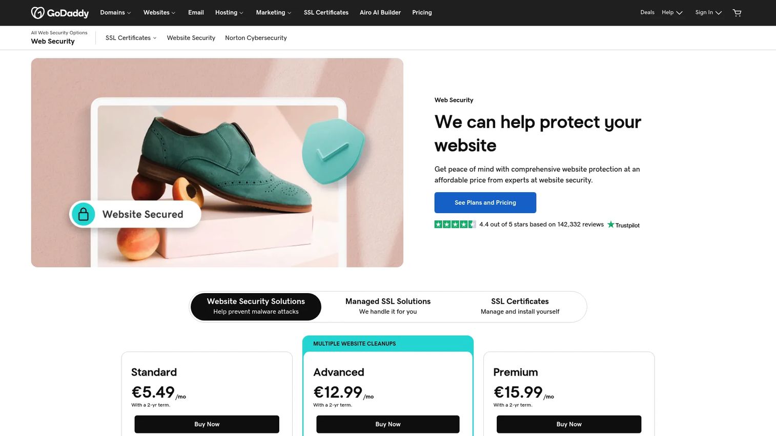 GoDaddy Website Security malware scan report