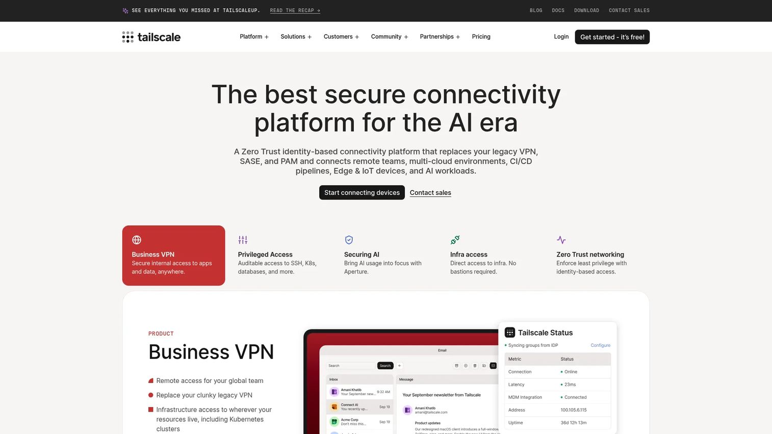 Tailscale network map with identity-based device access