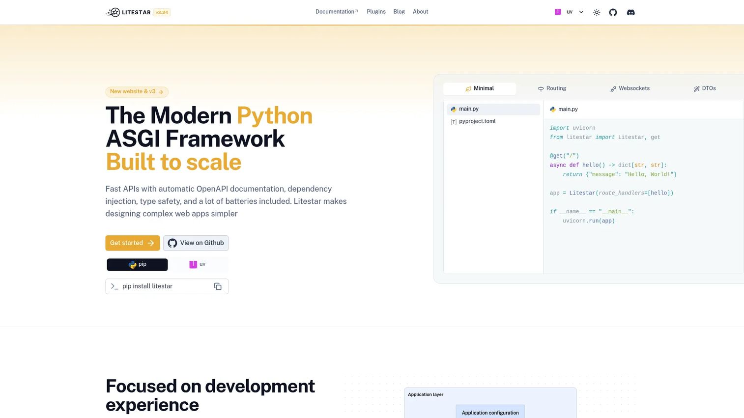 Litestar typed Python API framework code example.