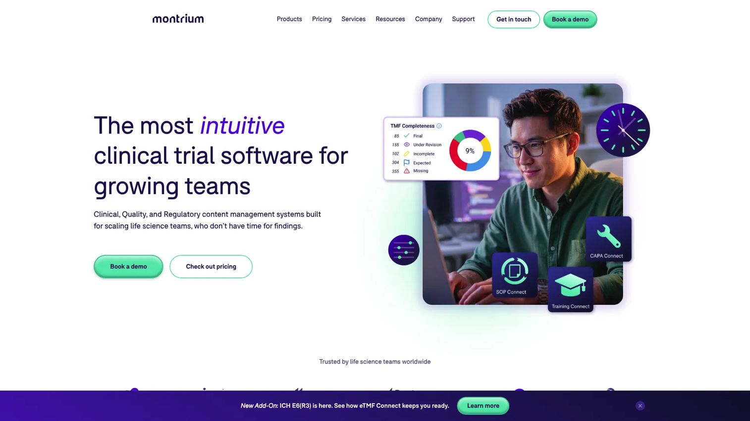 Montrium eTMF Connect dashboard for regulated document workflows