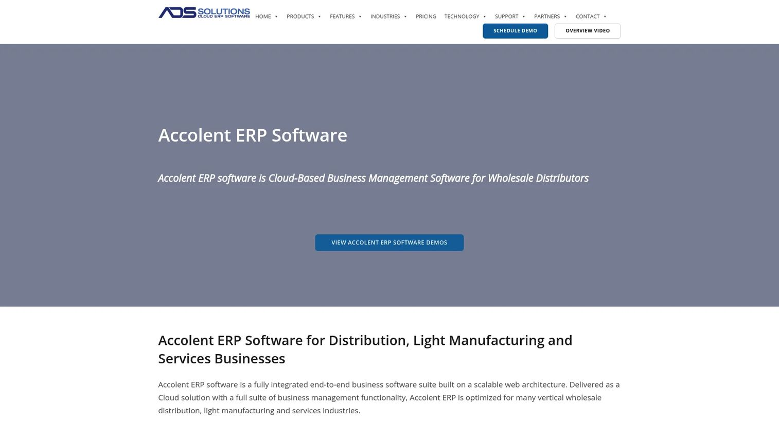Accolent ERP homepage screenshot