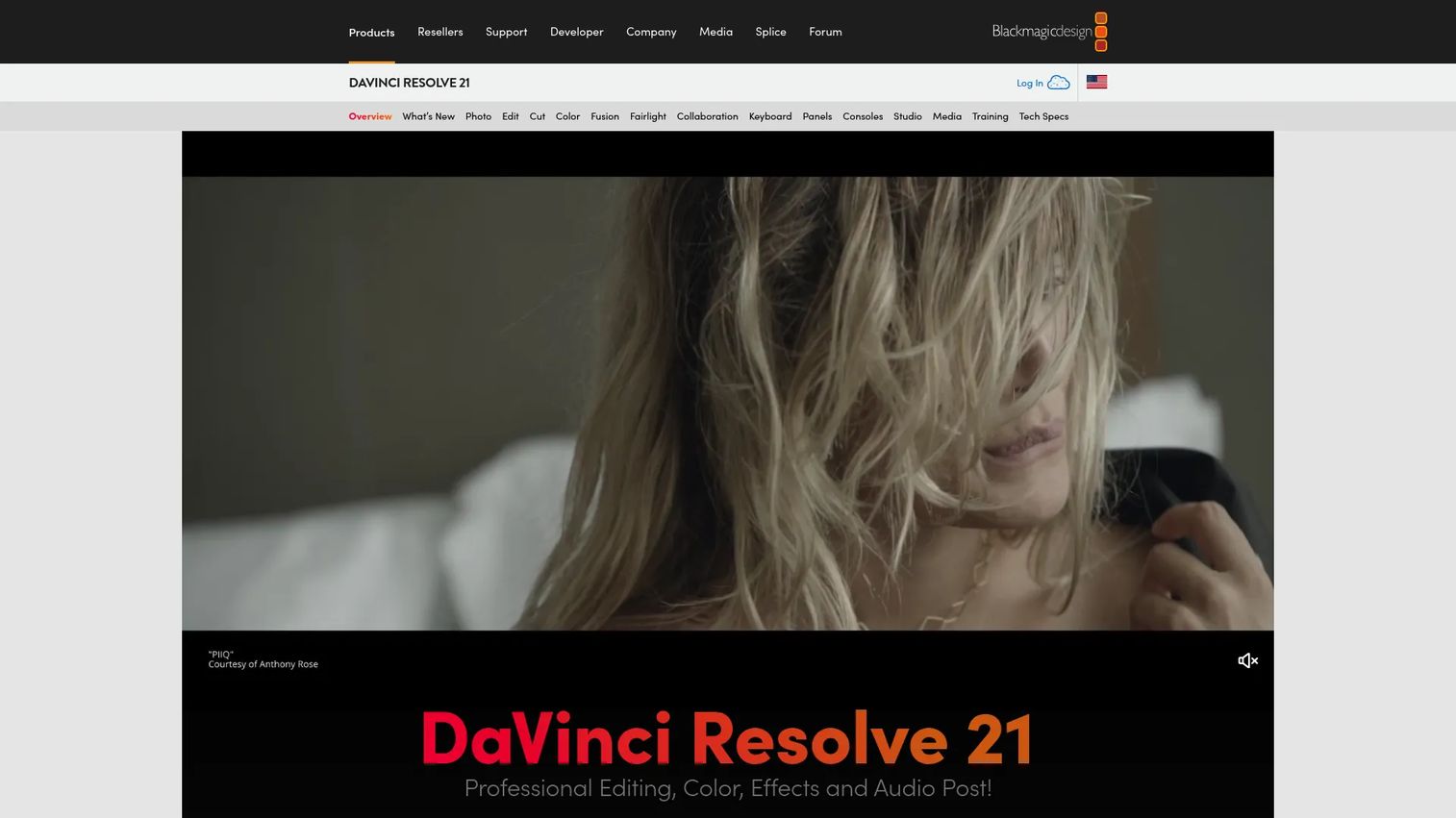 DaVinci Resolve professional video editing software homepage