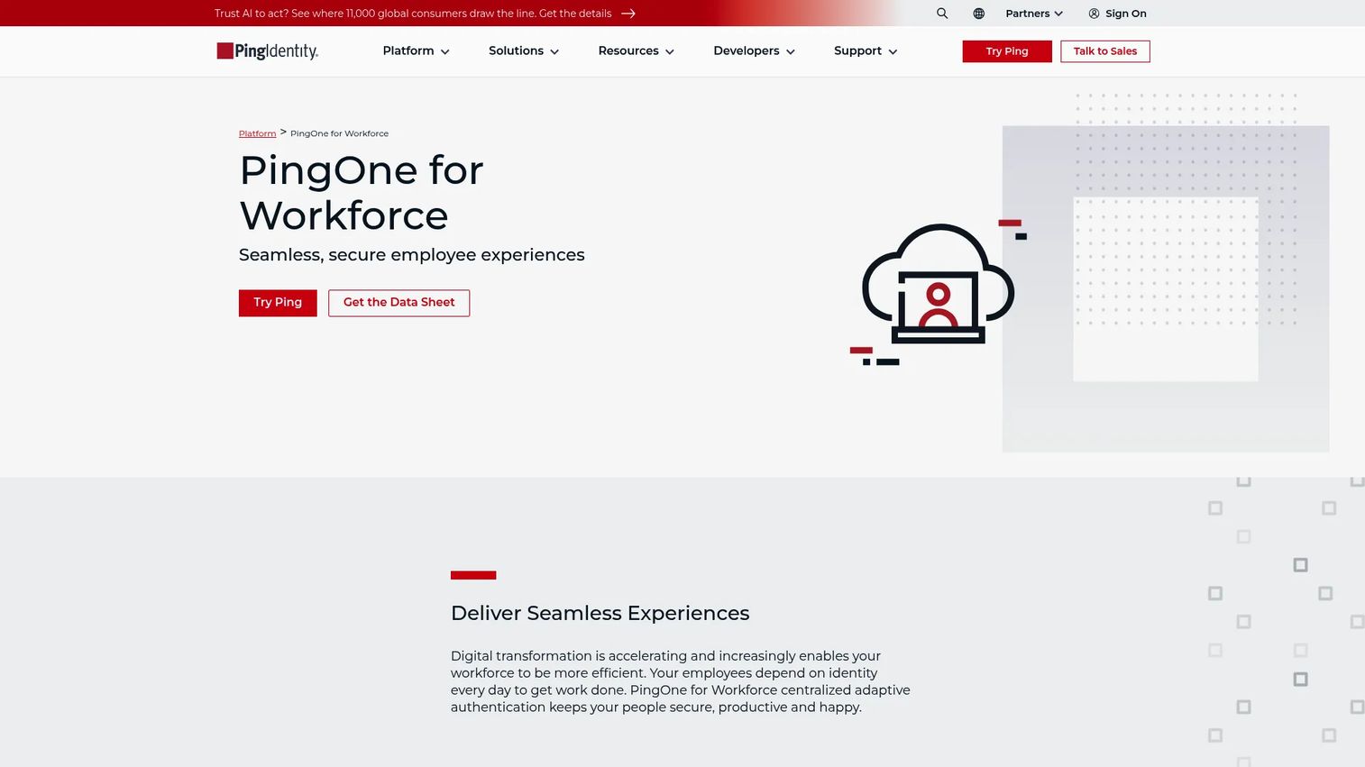 PingOne for Workforce dashboard with identity and adaptive access controls.