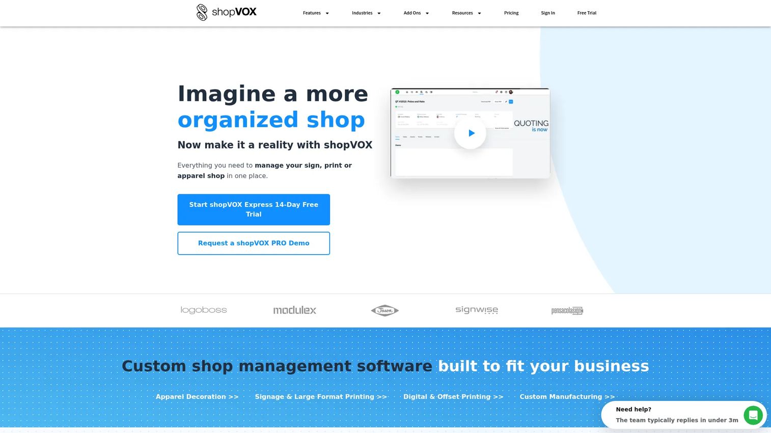 shopVOX homepage screenshot