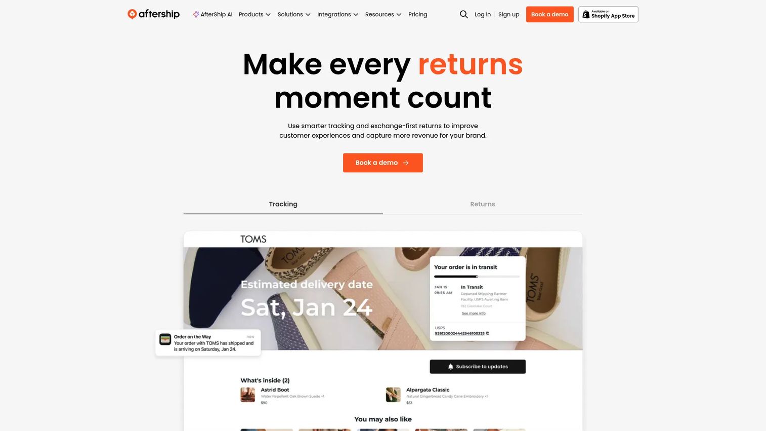 AfterShip post-purchase dashboard with shipment tracking and package protection