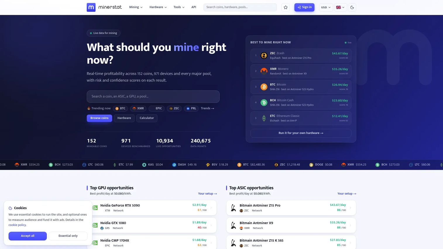 Minerstat crypto mining monitoring dashboard