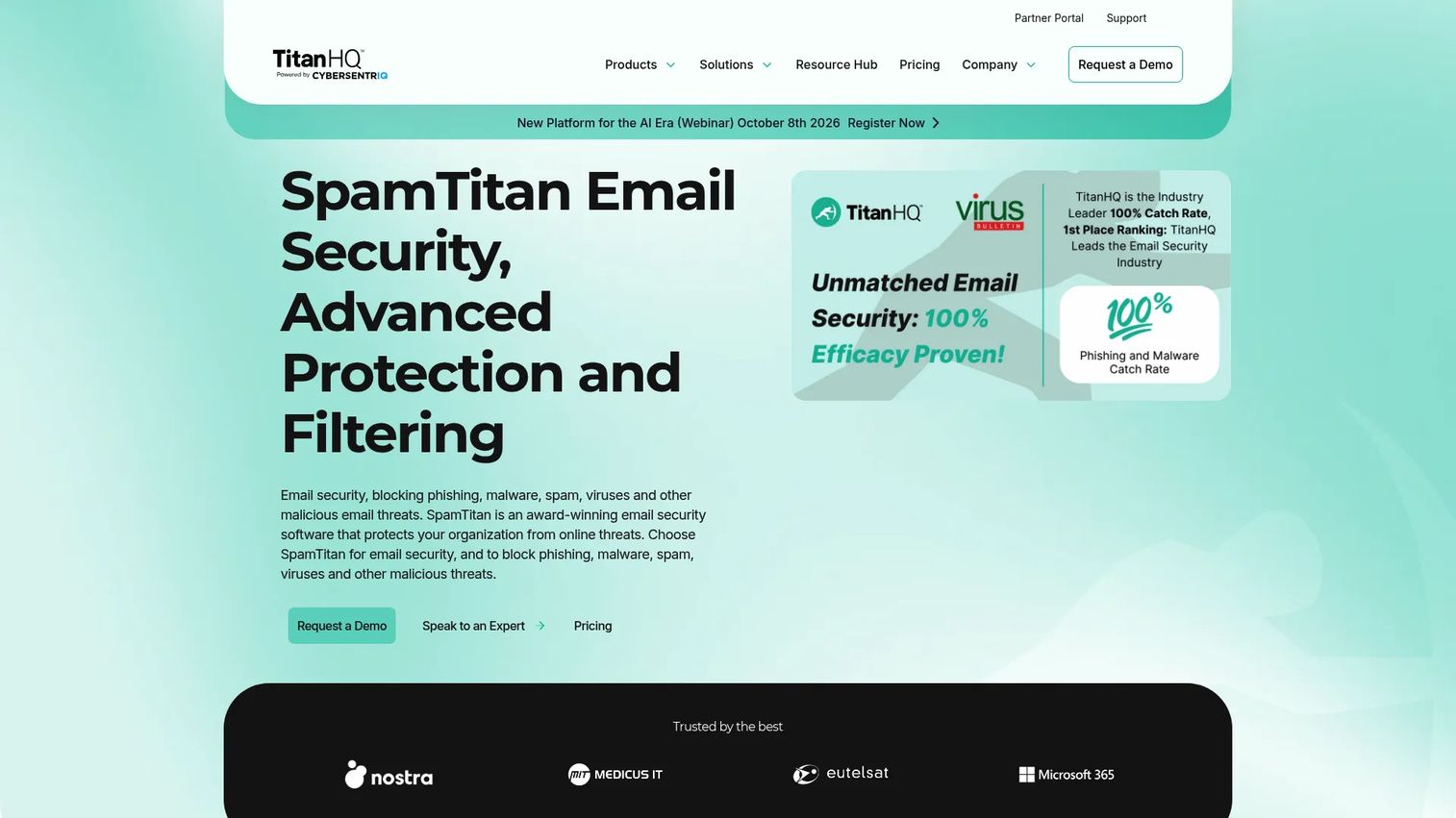 SpamTitan secure email gateway filtering dashboard