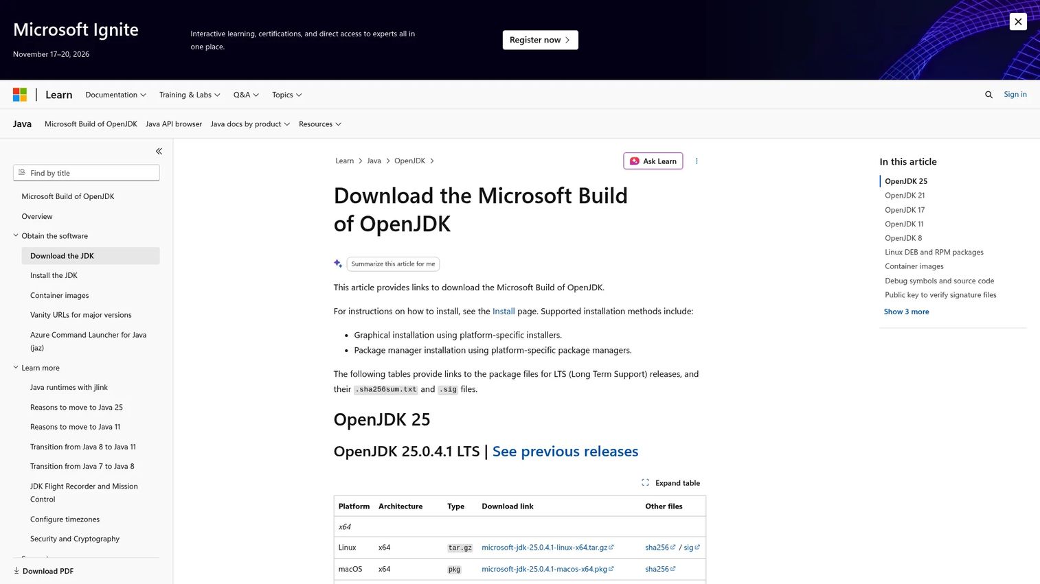 Microsoft Build of OpenJDK download page