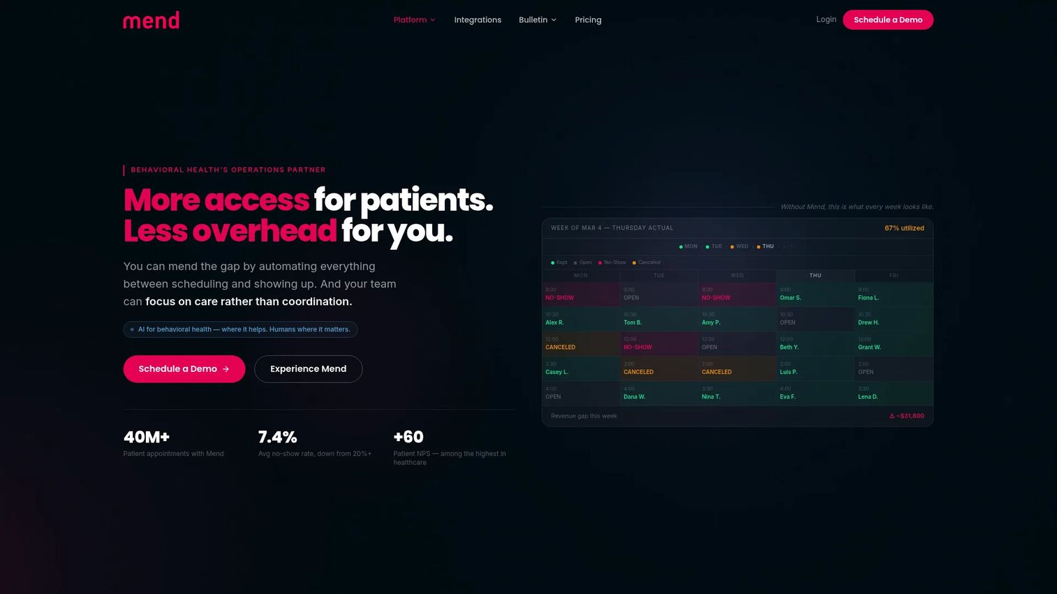 Mend telehealth and patient engagement software