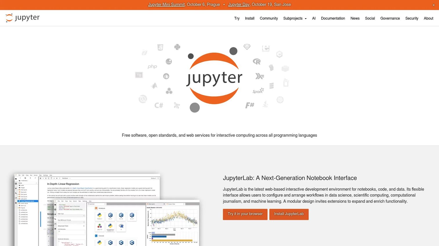 JupyterLab showing a notebook, data visualization, terminal, and project files