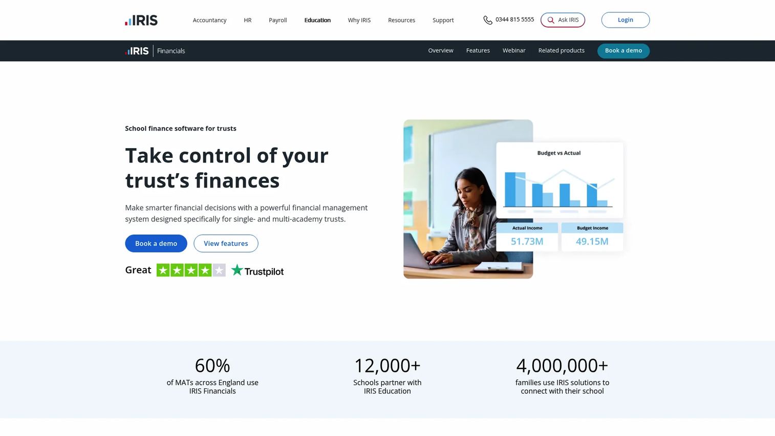 IRIS Financials accounting and financial planning dashboard for schools.