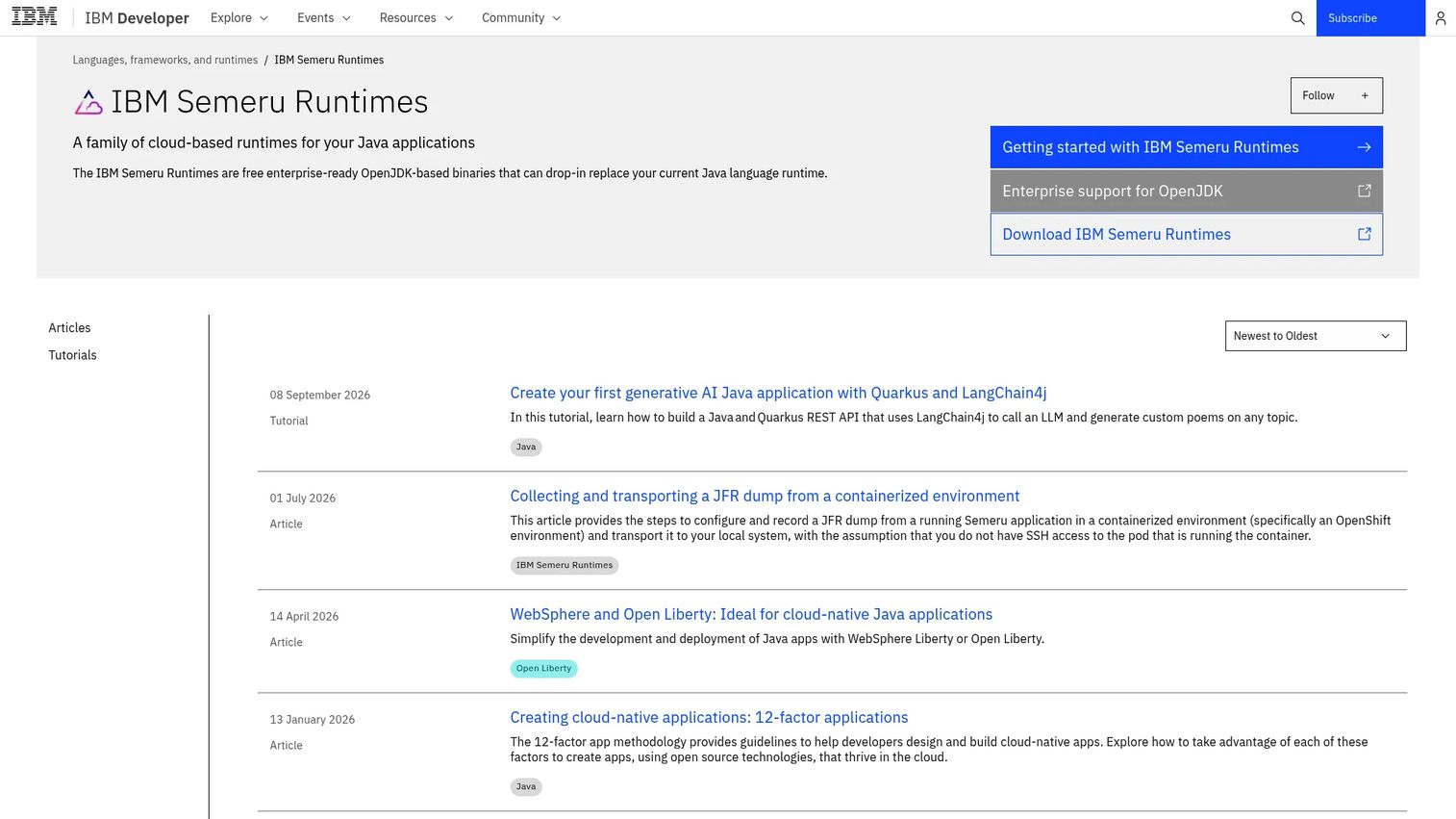IBM Semeru JDK distribution download page