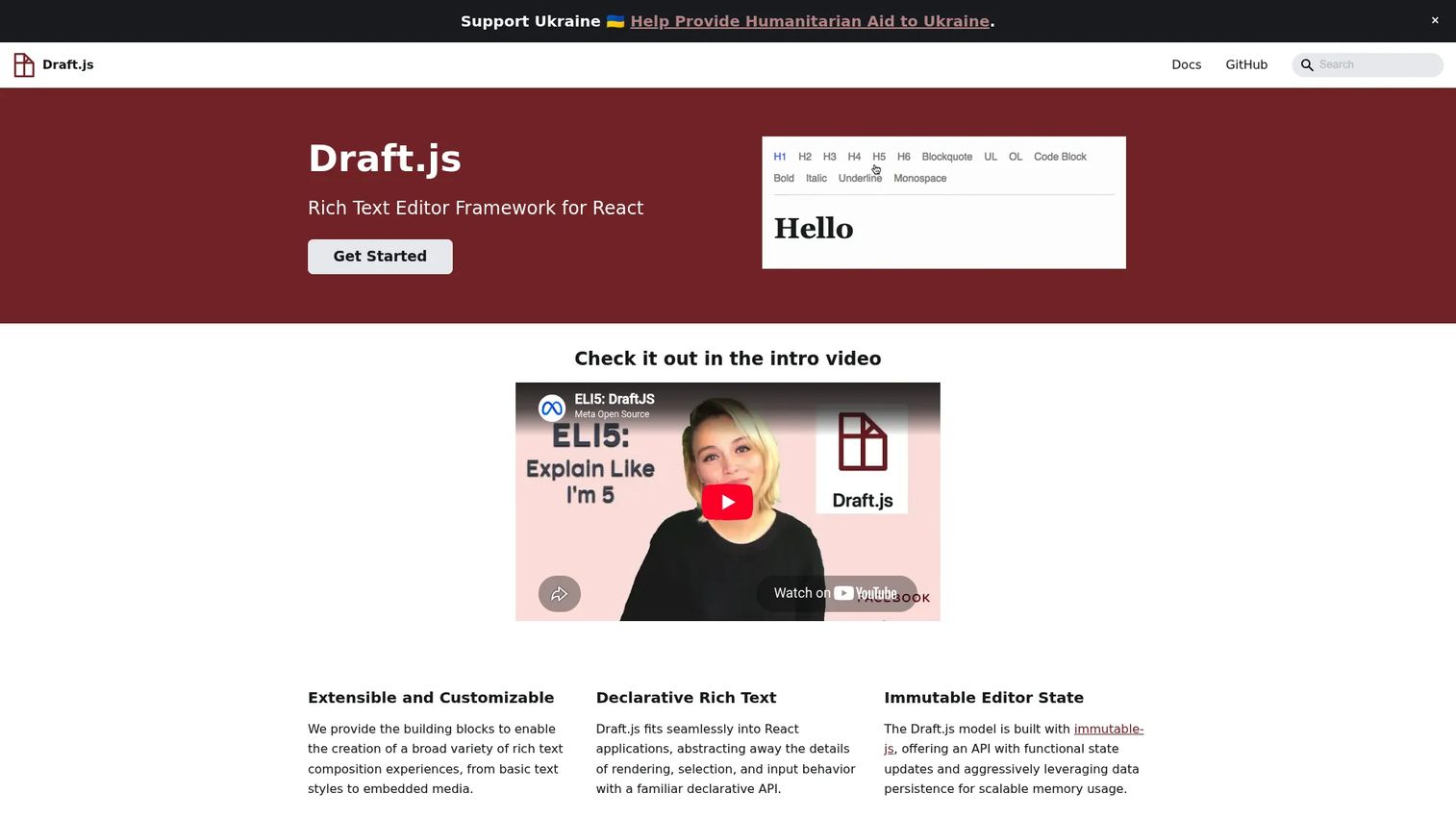 DraftJS homepage screenshot