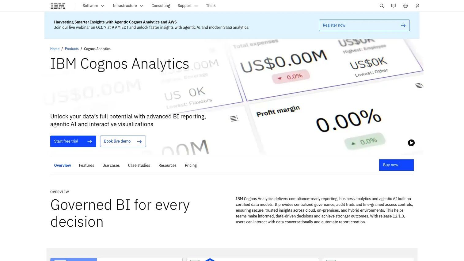 IBM Cognos Analytics reporting workspace for enterprise business intelligence