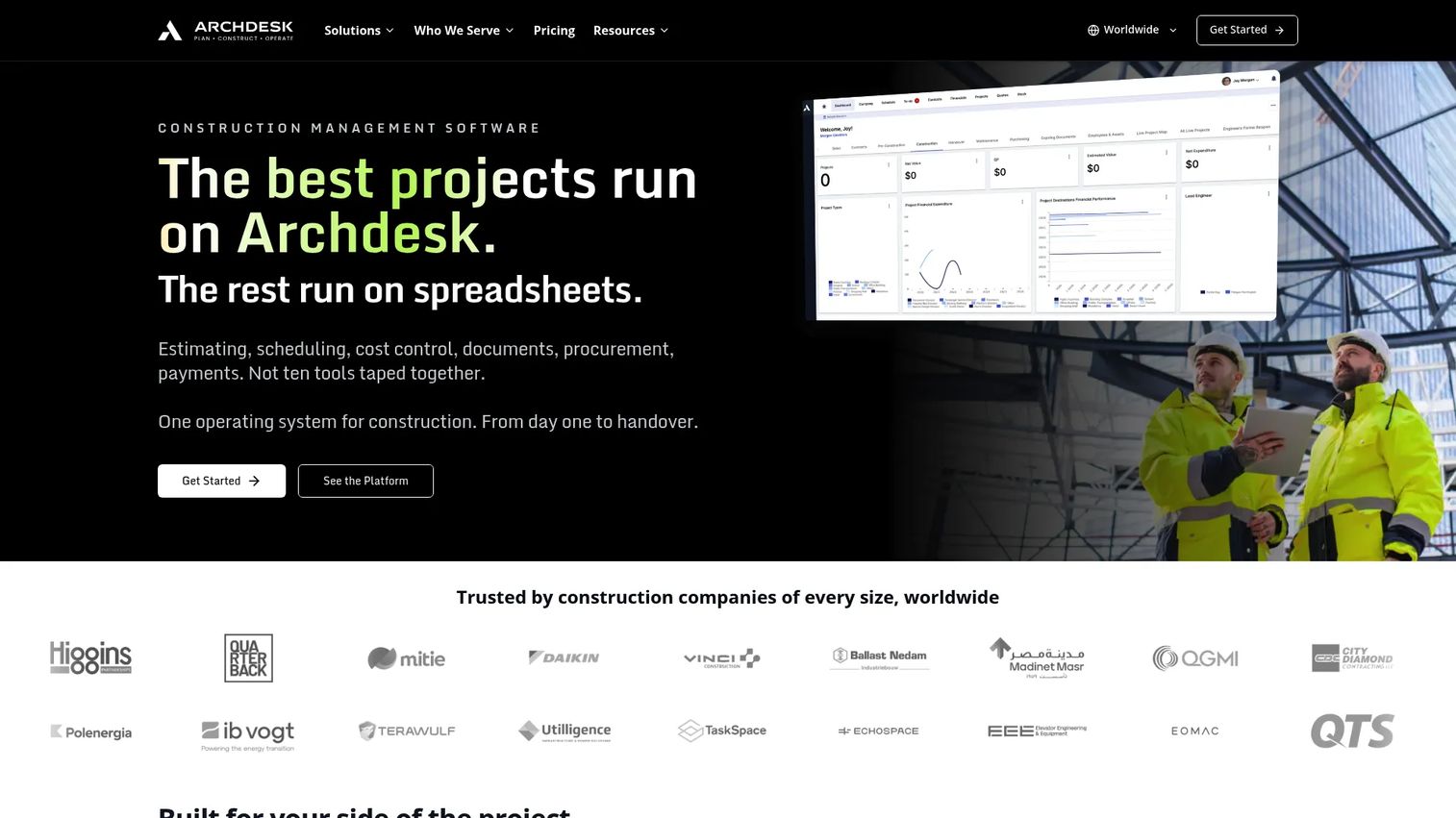 Archdesk construction management and ERP software homepage