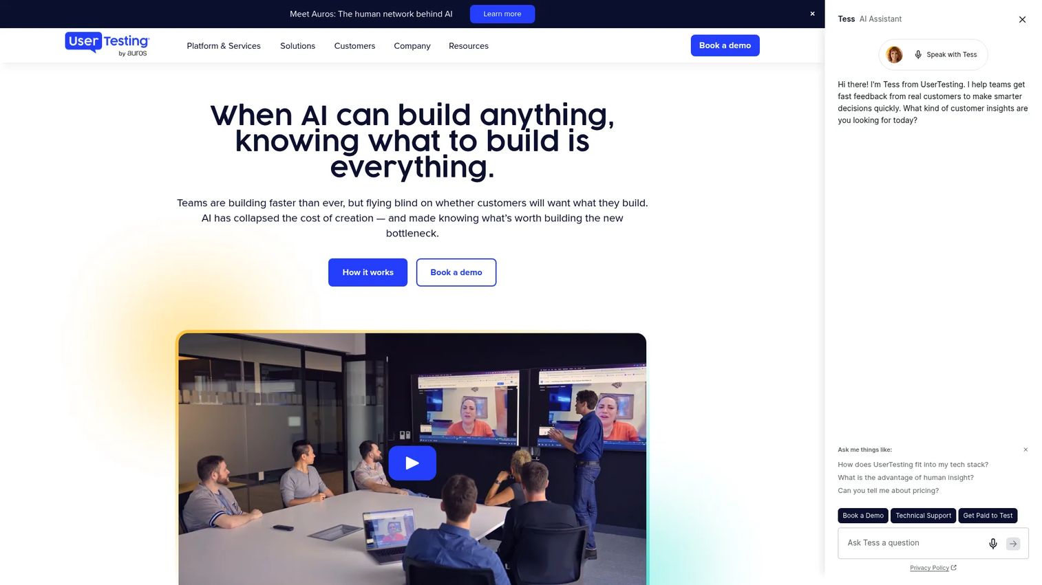 UserTesting platform for task-based usability feedback and product research